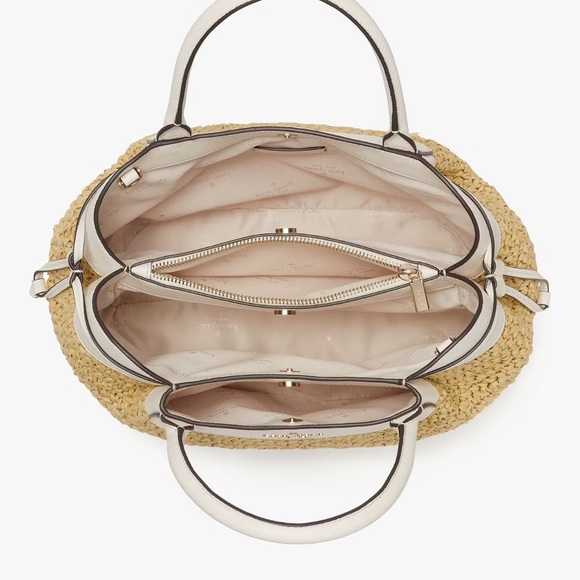 NWT💃Kate Spade Dumpling Straw Large Satchel Bag, Parchment - Picture 3 of 12